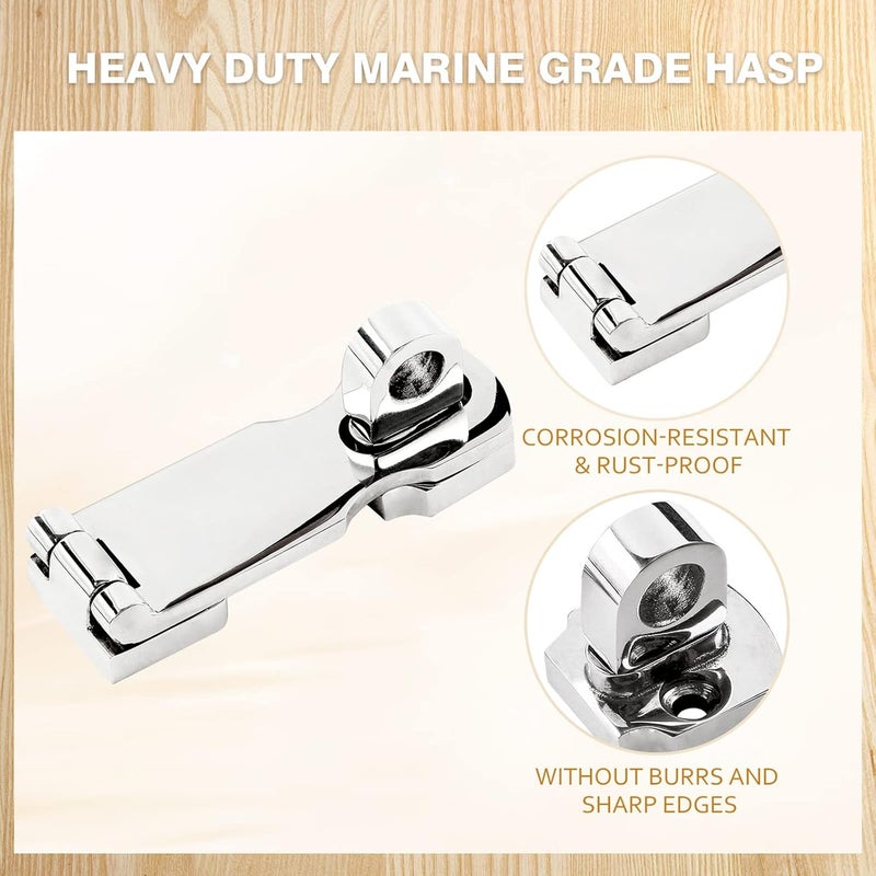Jamiikury 2 Pcs 3 Inch Marine Grade Door Hasp, 316 Stainless Steel Swivel Safety Hasp, Heavy Duty Door Hasp with Turning Padlock Eye Mount - Image 3